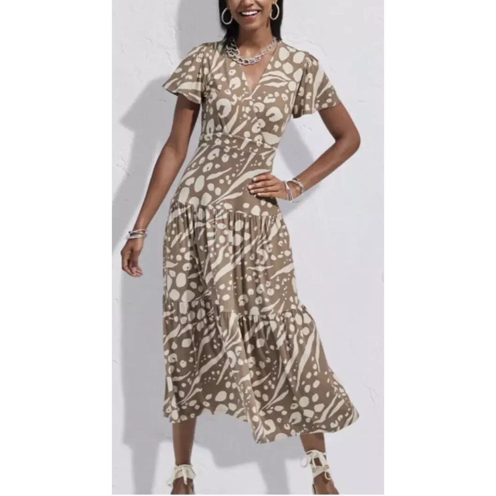 Cabi Swoon Dress Brown Tan Midi Maxi Cut Out Ruched Back 6147 Small Boho Chic - Picture 2 of 13